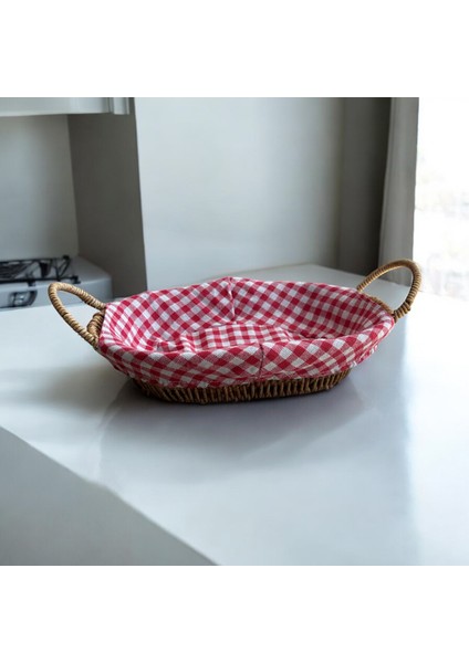 Hasır Görünümlü Plastik Ekmek Sepeti Kulplu Bezli Oval - 602