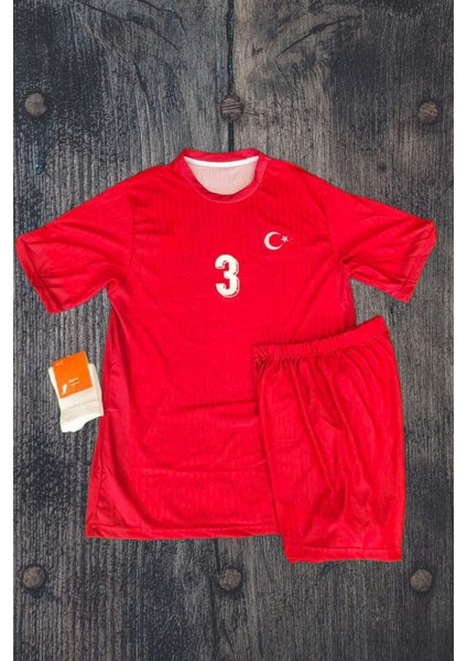 Türkiye 2024 Avrupa Şampiyonası Merih Demiral Kırmızı Çocuk Forması (Forma Şort Çorap)