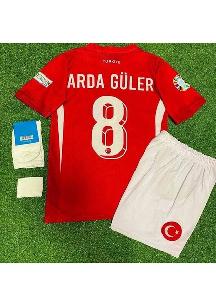 Türkiye Euro 2024 Arda Güler 8 Numara Çocuk 3'lü Set Hediyeli Kırmızı Milli Takım Forması (Red)