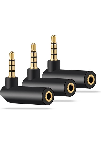 3 Adet 3.5mm 3 Kutup 90 Derece Sağ Açı Stereo Erkek Dişi Adaptör Dönüştürücü Kulaklık Ses Mikrofon