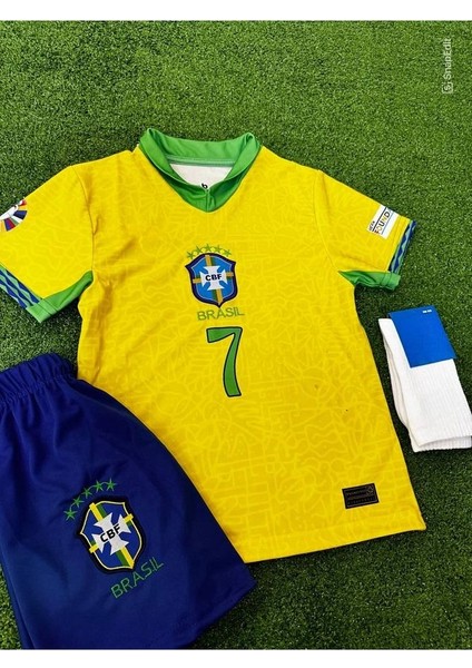 Brezilya Copa America 2024 Vini Jr7 Özel Sarı Forması (Forma Şort Çorap)