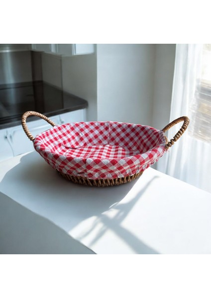 Hasır Görünümlü Plastik Ekmek Sepeti Kulplu Bezli Yuvarlak - 605