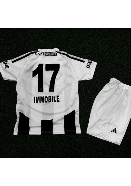 Yeni Sezon 2024/25 B€şiktæş-Ciro Immobile-17 Çocuk Iç Saha Çubuklu Forma (Forma Şort Çorap)
