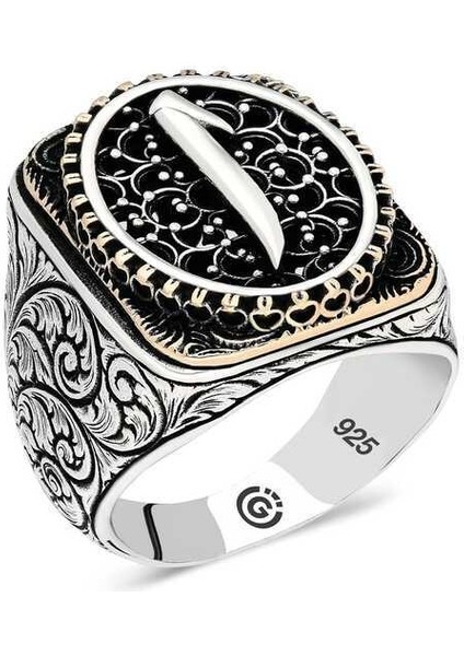 Gümüş Elif Oval Erkek Yüzük - 20