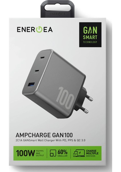 Ampcharge GAN100 2 Adet 100W Type-C ve 30W USB 3.0 Çıkışlı Hızlı Şarj Aleti indirimleri