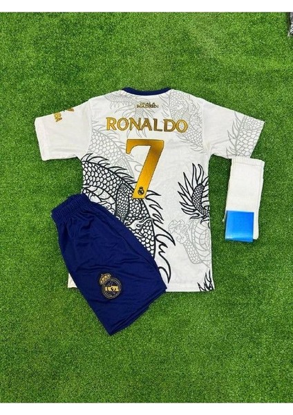 Ronaldo Gold Realmadrid Çocuk Forması Yeni Sezon Özel Tasarım 2023/24 Beyaz