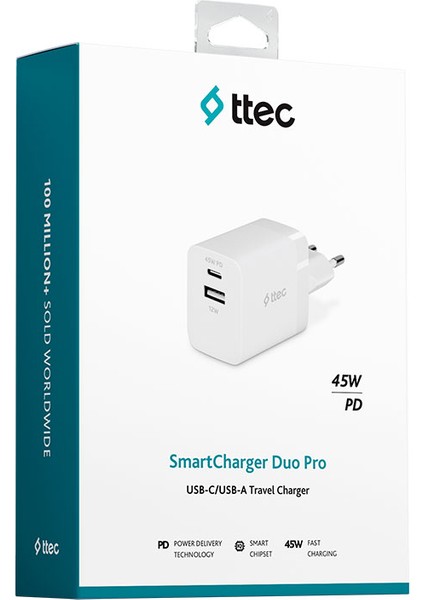 Smartcharger Duo Pd 45W Seyahat Hızlı Şarj Aleti Usb-C+Usb-A