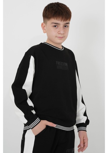 Erkek Çocuk Iki Iplik Kumaş Çizgili Bisiklet Yakalı Eşofman Takımı