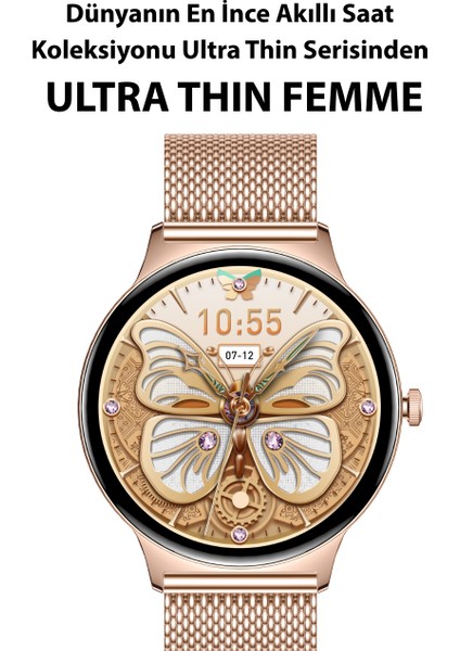 Ultra Thin Femme Akıllı Saat Yuvarlak Çelik Kasa Metal Kordon Gold fiyatları