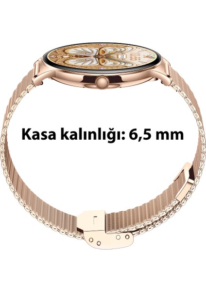 Ultra Thin Femme Akıllı Saat Yuvarlak Çelik Kasa Metal Kordon Gold fırsatları