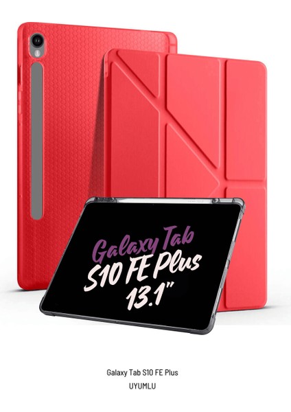 Galaxy Tab S10 Fe Plus Uyumlu 13.1 Inç Kalem Bölmeli Standlı Tri Folding Tablet Kılıfı