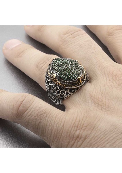 Gümüş Yeşil Zirkon Taşlı Oval Erkek Yüzük - 22 modelleri