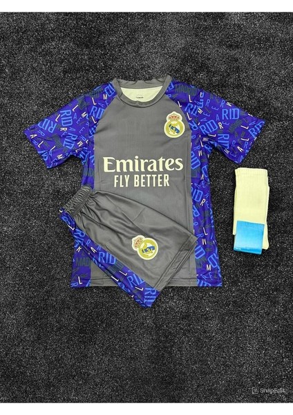 Yeni Sezon Cristiano Ronaldo Cr7 Real Özel Tasarım Grey/blue Çocuk Forması (Forma Şort Çorap) fiyatları