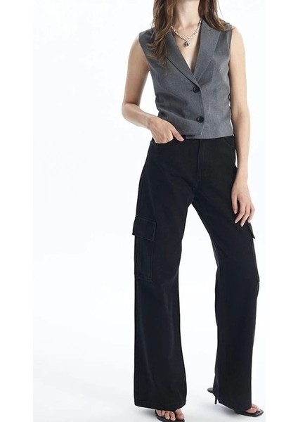 Kargo Cep Jeans Pantolon Siyah