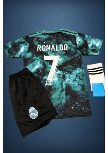Yeni Tasarım Özel Konsept Galaxy Ronaldo Baskılı Çocuk Forması Forma Şort Çorap
