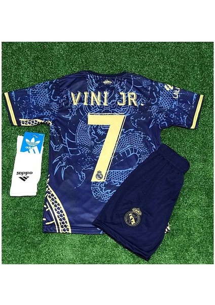 Yeni Sezon Özel Konsept Dragon Blue Gold Vini Jr Baskılı Çocuk Forması Forma Şort Çorap Hediyeli