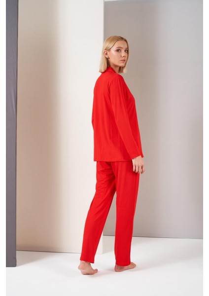 Kadın Gömlek Yaka Önden Düğmeli Uzun Kollu Pijama Takım modelleri