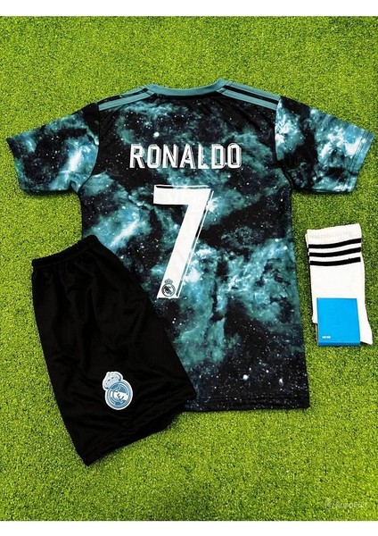 Cr7 Galaxy Ronaldo Baskılı Yeni Tasarım Özel Konsept Çocuk Forması Forma Şort Çorap Hediyeli