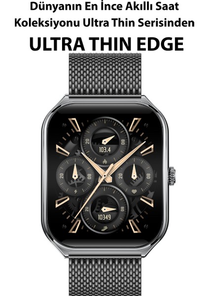 Ultra Thin Edge Akıllı Saat Çelik Kasa Metal Kordon Siyah
