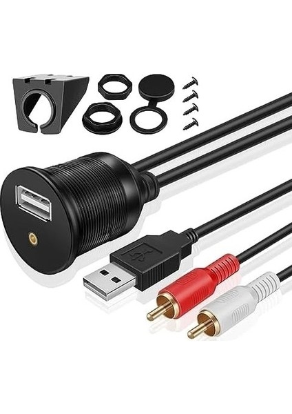 USB 2rca 3.5mm Aux Araç Içi Kontrol Paneli Uzatma Ek Kablosu Panel Tipi Montajlanabilir 1 Metre