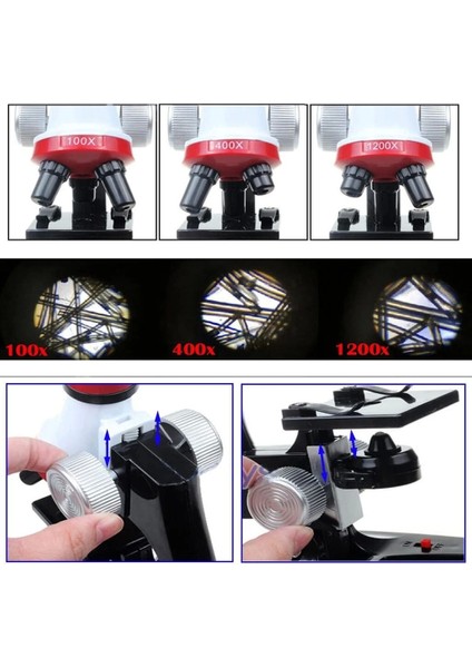 Eğitici Mikroskop Kiti Zoom LED Işıklı 100X 400X 1200X ST1200X fiyatları