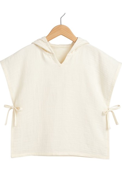 Çift Katlı Müslin Çocuk Panço %100 Doğal Pamuklu Bej 4-6 Yaş