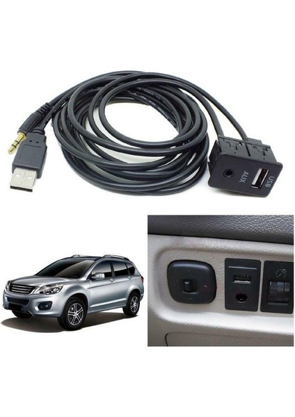 1 Metre Aux Uzatma Kablo Montaj Aparatı USB Aux Panel Tipi Montajlanabilir Vidalı Tip Araba Motosiklet Tekne 1mt