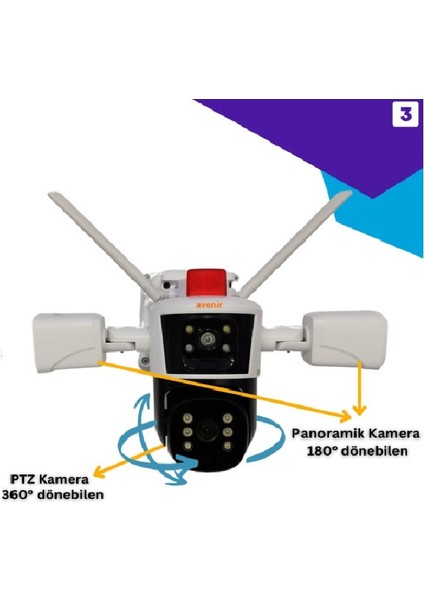 12 Mp 3 Kameralı WiFi 360 Derece Dış Mekan Kamera Gerçek Zamanlı Uzaktan İzleme modelleri