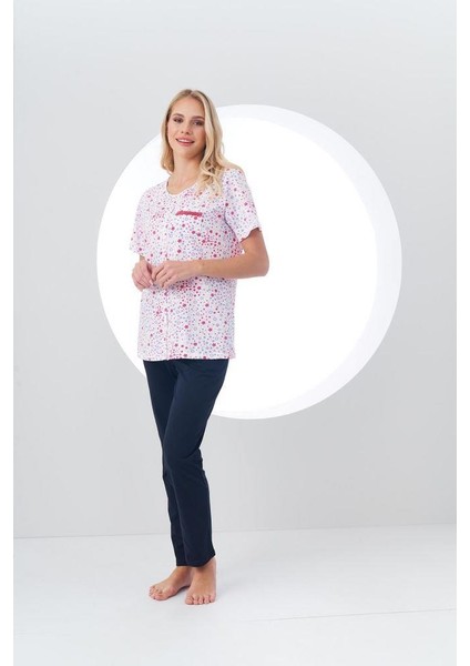 Kadın Desenli Önden Düğmeli Kısa Kollu Pijama Takım fiyatları