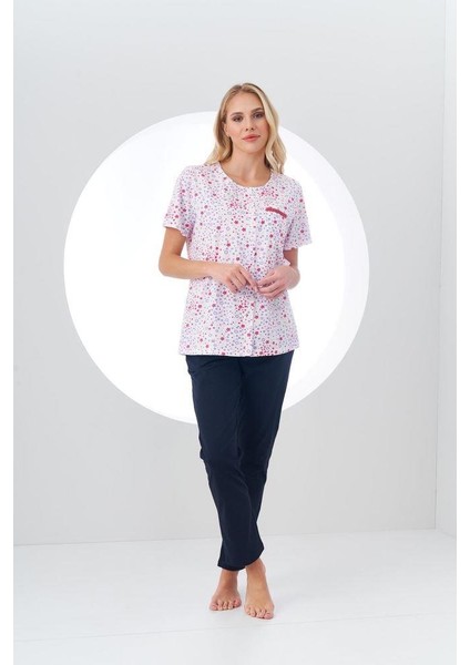 Kadın Desenli Önden Düğmeli Kısa Kollu Pijama Takım indirimleri