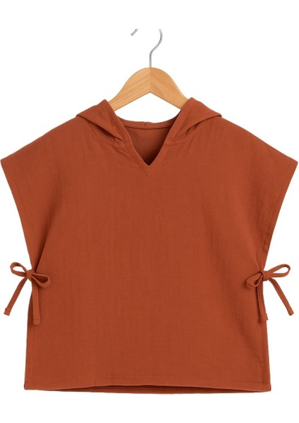 Çift Katlı Müslin Çocuk Panço %100 Doğal Pamuklu Kiremit Rengi 1-3 Yaş