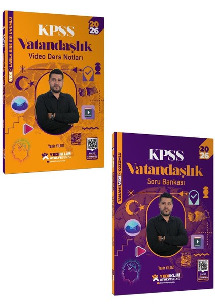Yediiklim 2026 KPSS Atölye Serisi Genel Kültür Vatandaşlık Video Ders Notu ve Soru Bankası Seti 2 Kitap