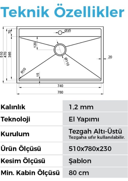 Poli 6303 Pvd Inox Tek Gözlü 51X78 cm Paslanmaz Çelik Mutfak Eviyesi fiyatları