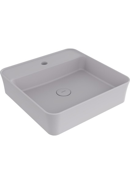 Sottile Slim Line Mat Gri Kare Lavabo – 45X45 Cm, Tezgah Üstü, Tek Delikli