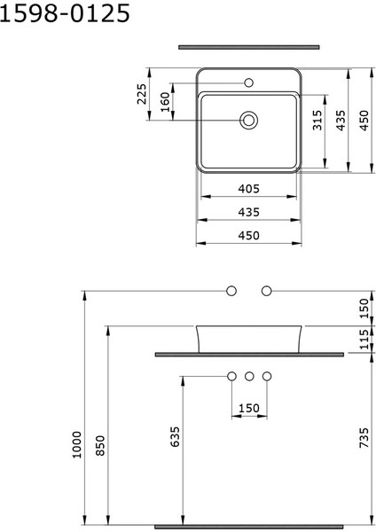 Sottile Slim Line Mat Gri Kare Lavabo – 45X45 Cm, Tezgah Üstü, Tek Delikli