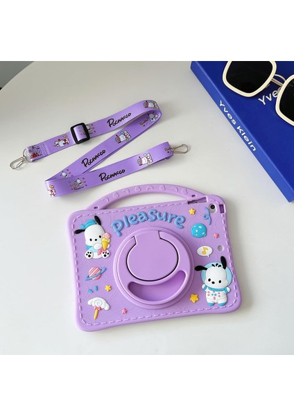 Apple iPad 8.nesil 10.2 Inc Çocuklar Için Kalemlikli Askılı 360 Derece Standlı Soft Silikon Pleasure Kılıf A2270 A2428