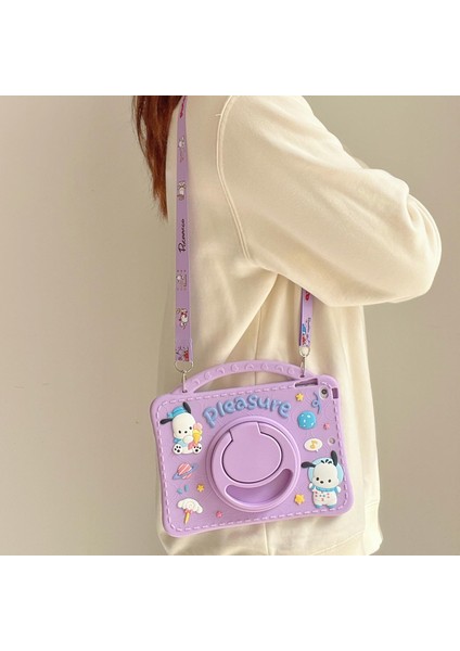 Apple iPad 8.nesil 10.2 Inc Çocuklar Için Kalemlikli Askılı 360 Derece Standlı Soft Silikon Pleasure Kılıf A2270 A2428 modelleri