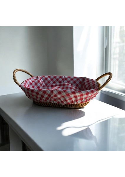 Hasır Görünümlü Plastik Ekmek Sepeti Kulplu Bezli Oval - 606