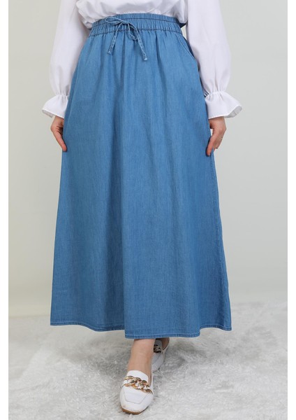 Beli Lastikli Cepli Etek Indigo