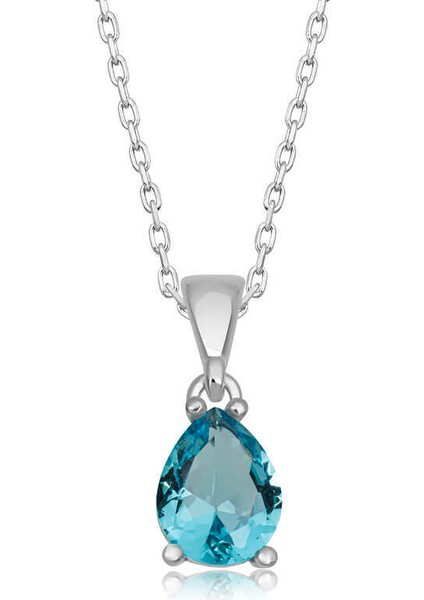 Gümüş Turkuaz Damla Taşlı Kadın Kolye