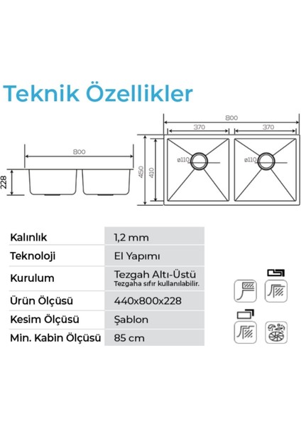 Stella 4580 Pvd Inox 2 Gözlü Paslanmaz Çelik Mutfak Eviyesi fiyatları