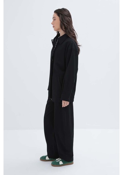 Siyah-Etek Ucu Lastikli Fermuarlı Ceket modelleri