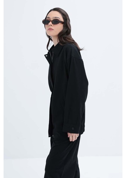 Siyah-Etek Ucu Lastikli Fermuarlı Ceket indirimleri