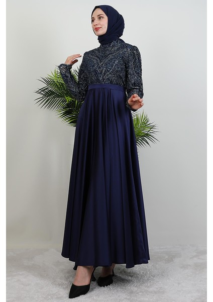 Velora Tesettür Abiye Lacivert modelleri