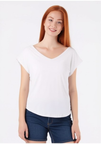 Kadın Salaş Kesim V Yaka Bluz