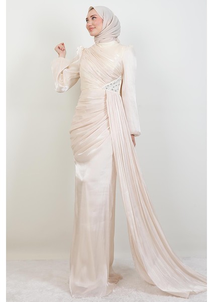 Lorea Taşlı Abiye Krem