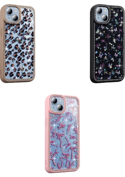 Apple iPhone 15 Kılıf Taşlı ve Simli Tasarım Azra Kapak