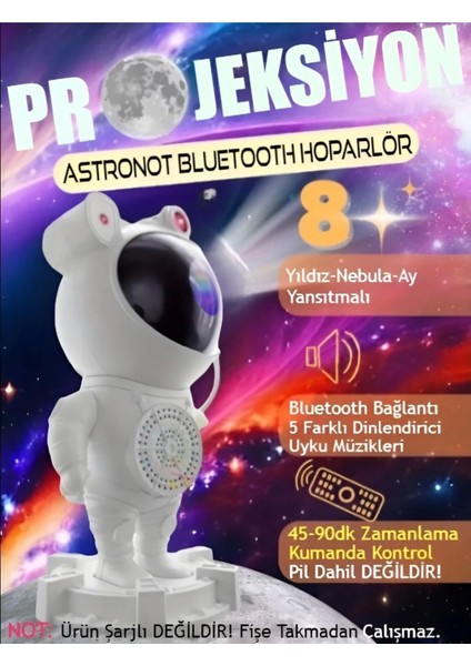 Alüminyum Taşınabilir Hoparlör Astronot Bluetooth Hoparlör - Projeksiyon, Gece Lambası, Rgb Led, Sd fiyatları