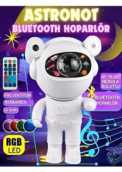 Alüminyum Taşınabilir Hoparlör Astronot Bluetooth Hoparlör - Projeksiyon, Gece Lambası, Rgb Led, Sd modelleri