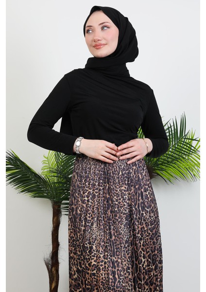 Leopar Desenli Etek Kahve